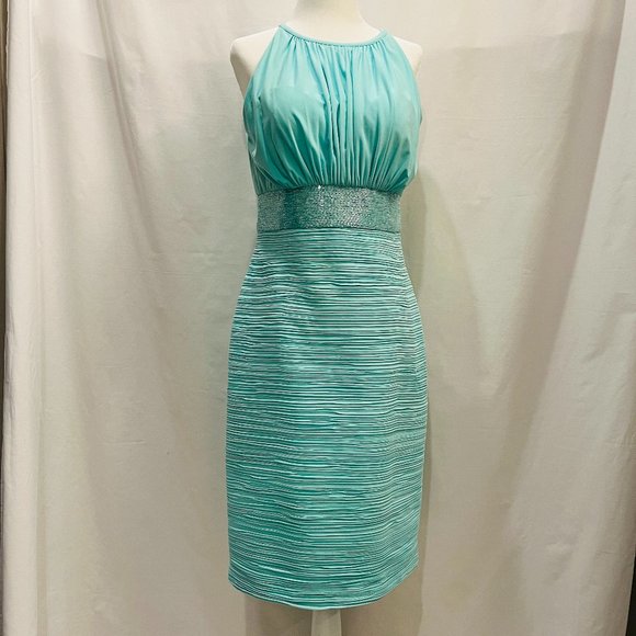 JS Boutique Dresses Js Boutique Beaded Mint Green Halter Cocktail